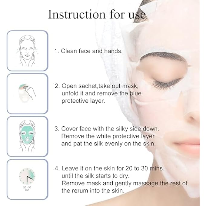 Dermaroller , SILK FACE MASKS INTENSIVE HYALURONIC ACID MOISTURIZER WITH MATRIYXL TOCOPHEROL BOOST COLLAGEN HYDRATE DRY SKIN REDUCE FINE LINES WRINKLES SINGLEUSE MASKS, 10 COUNT - Image 4